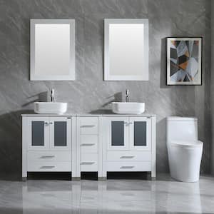 60 in. W x 21.5 in. D x 61 in. H Double Sinks Bath Vanity in White with Ceramic Top and Mirror