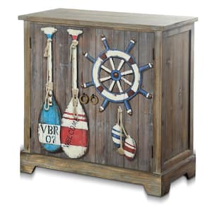 Key West Gray Driftwood, Painted Coastal Print Accent Storage Cabinet