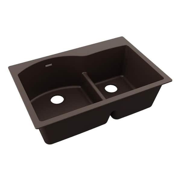 Quartz Classic 33 in. Drop-in Offset 60/40 Double Bowl Mocha Granite/Quartz Composite Kitchen Sink Only
