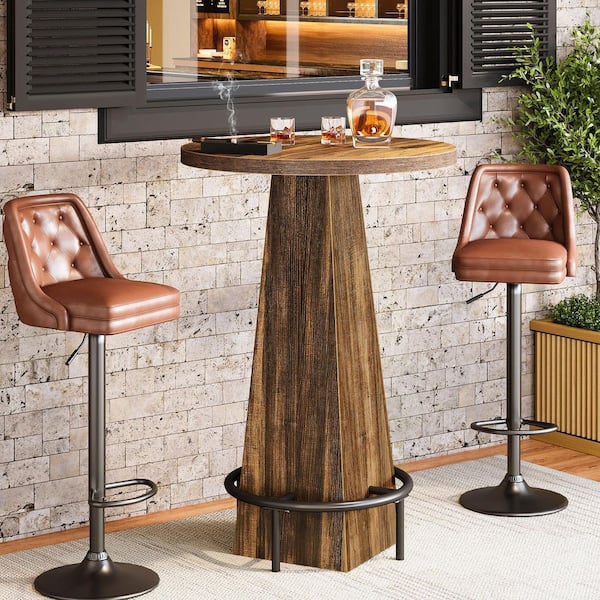 Adan 37.4 in. H Rustic Brown Round Bar Table Small Pub Table with Metal Footrest (Only Table)