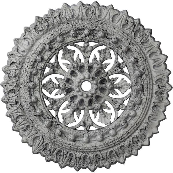 Ekena Millwork 1-1/2 in. x 18-1/2 in. x 18-1/2 in. Polyurethane Sellek Ceiling Medallion, Ultra Pure White Crackle