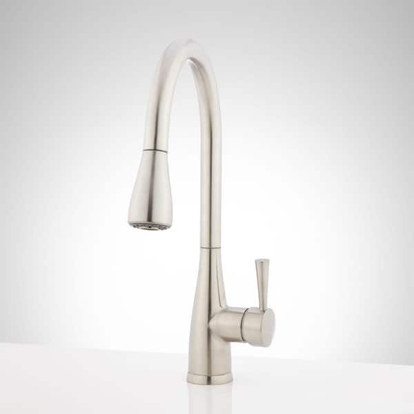 SIGNATURE HARDWARE Calverton Single Handle Pull Down Sprayer Kitchen Faucet in Brushed Nickel