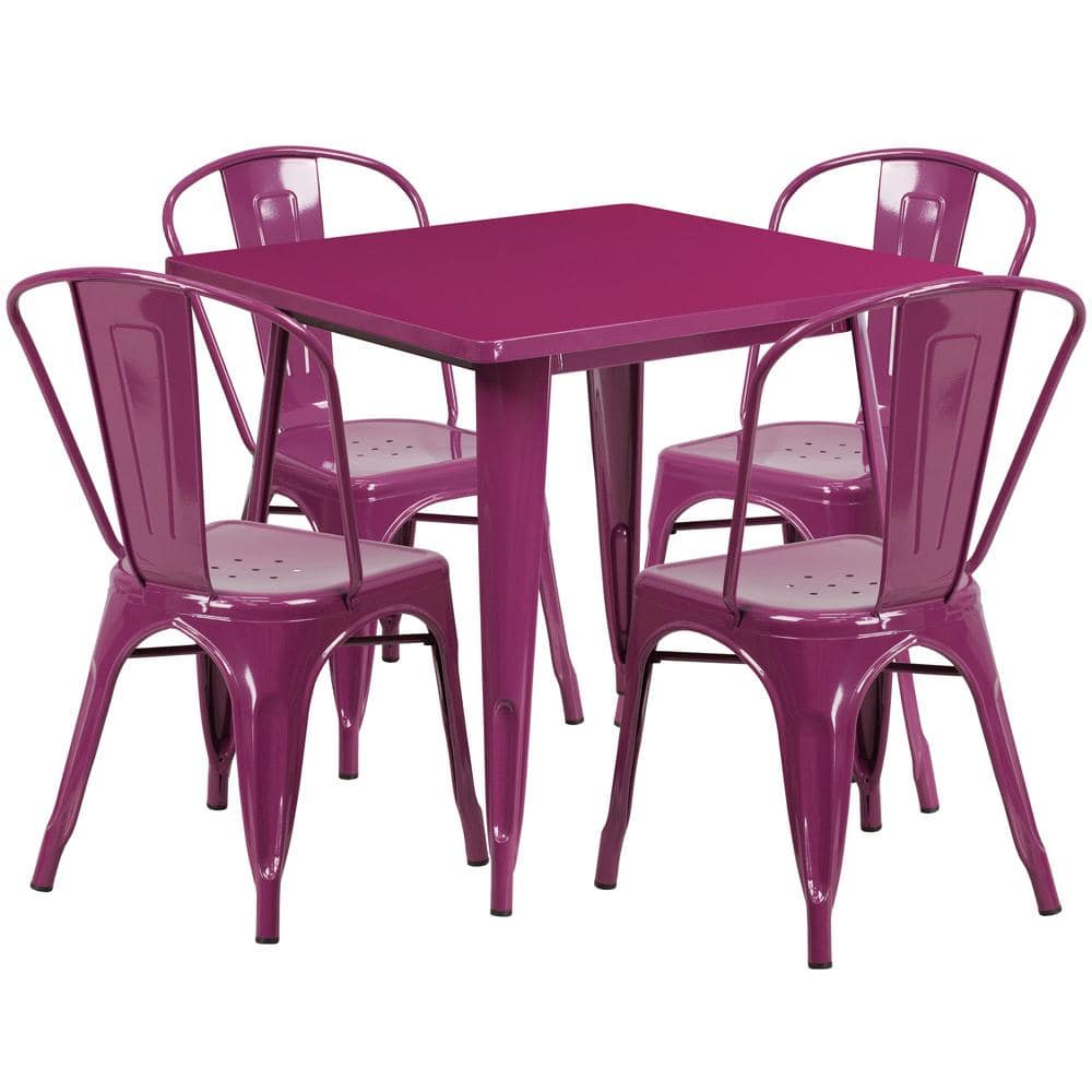 Metal Outdoor Dining Table 31.5 in. Square Metal Indoor-Outdoor Table Set w
