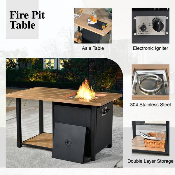 OVIOS Hippish Gray 11-Piece Wicker Patio Fire Pit Table