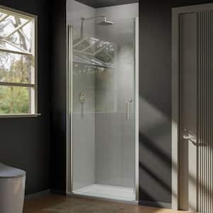 34-35 3/8 in. W. x 72 in. H Semi-Frameless Pivot Shower Door in Brushed Nickel with Certified Tempered Glass, Handle