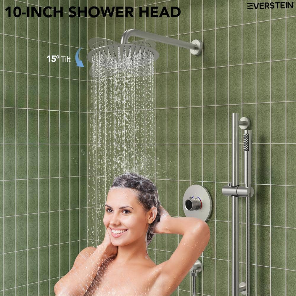 10" Brushed Nickel Adjustable Rainfall Shower System with Handheld