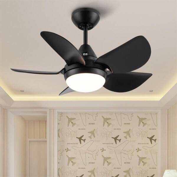 YUHAO 30 in. Indoor Integrated LED Matte White Ceiling Fan Downrod ...