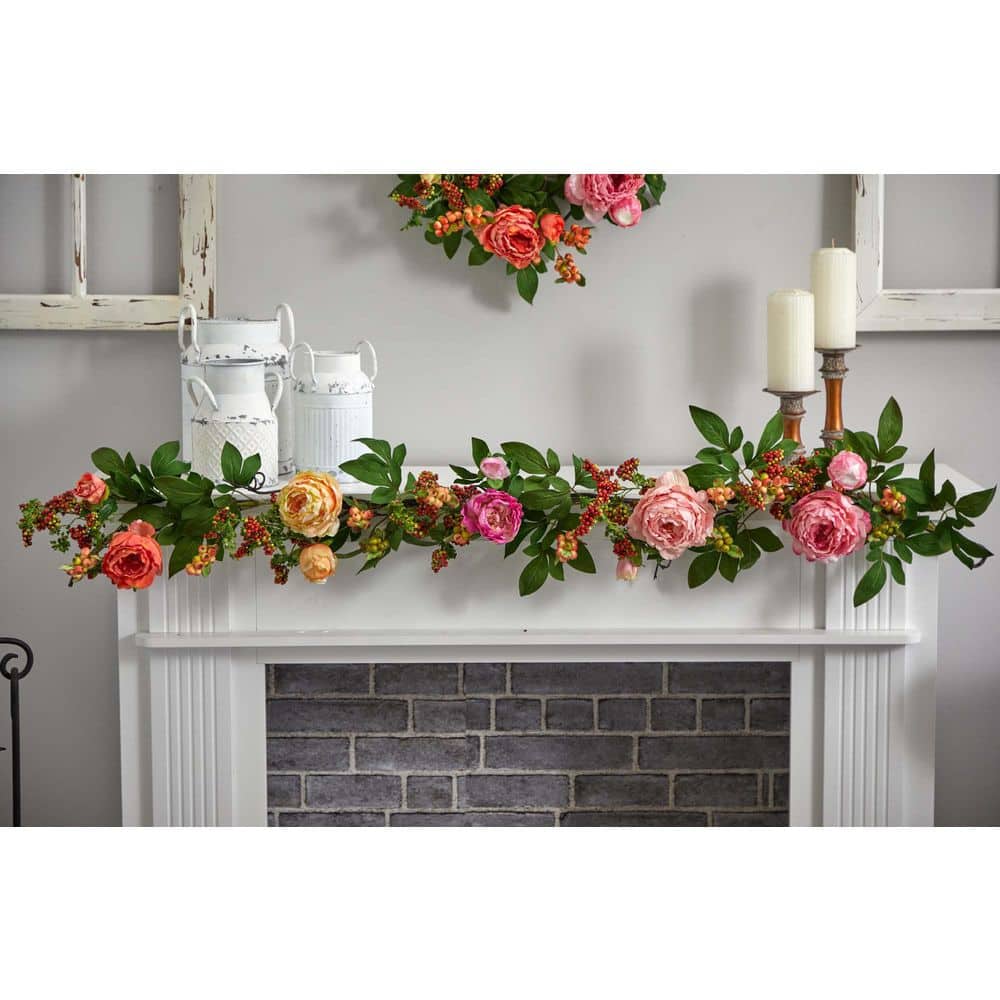 Springtime Elegance 31" Multicolor Peony & Berry Outdoor Garland