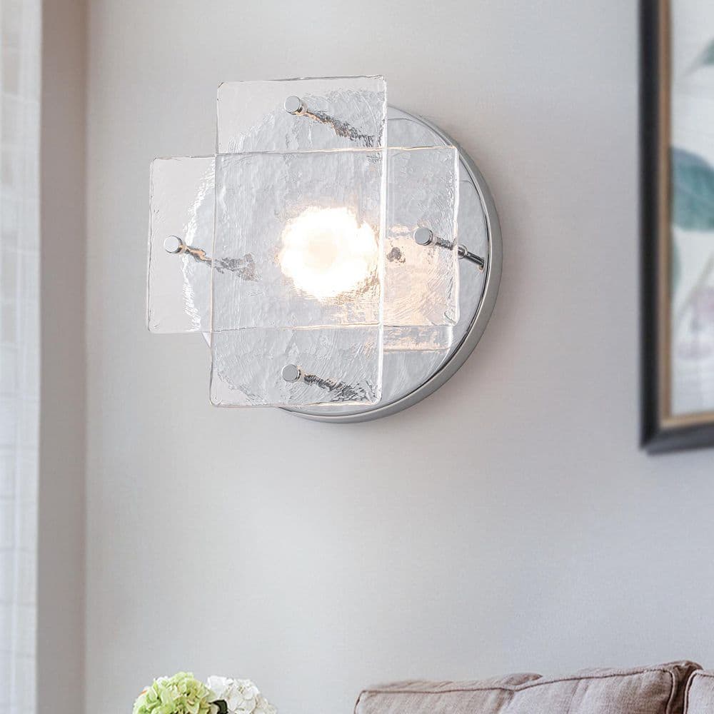 8 in. 1-Light Modern Chrome Dimmable LED Wall Sconce with Textured Glass for Vanity & Hallway price history on PriceWatchPro