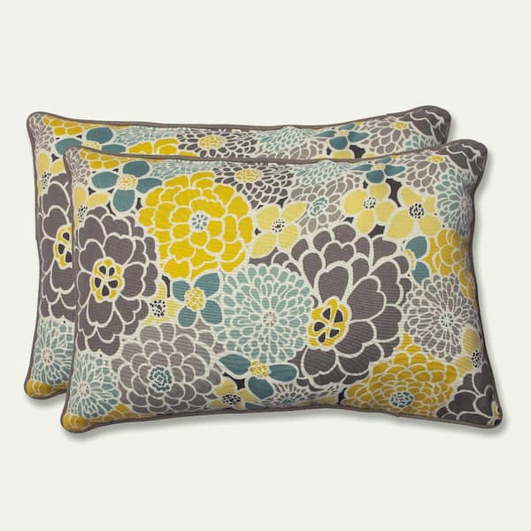 Pillow Perfect Floral Blue Rectangular Outdoor Lumbar Throw Pillow 2-Pack