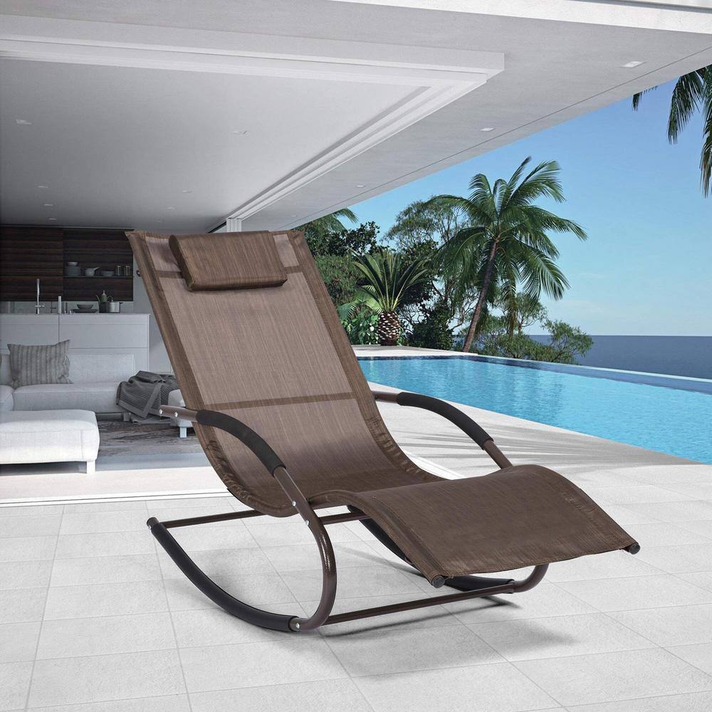 Brown Steel Frame Outdoor Chaise Lounge with Cushions