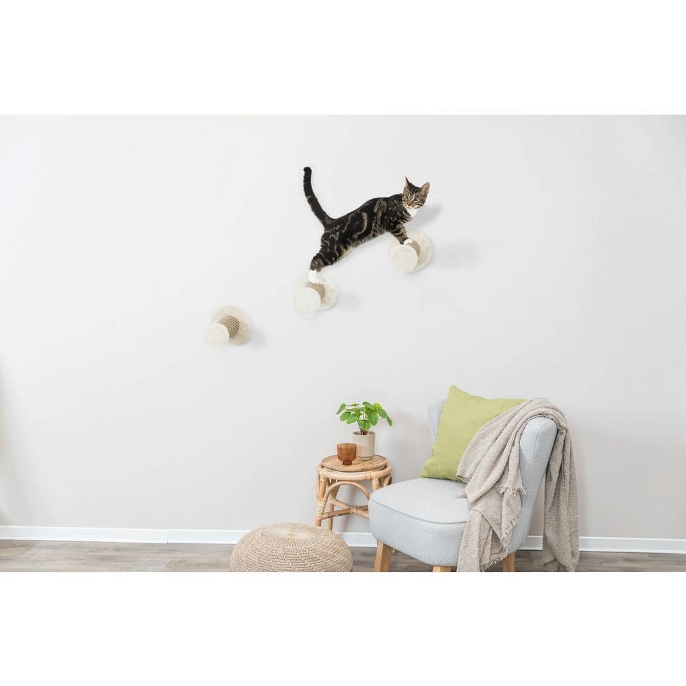 Light Gray and Brown Sisal Wall Mount Cat Climbing Steps