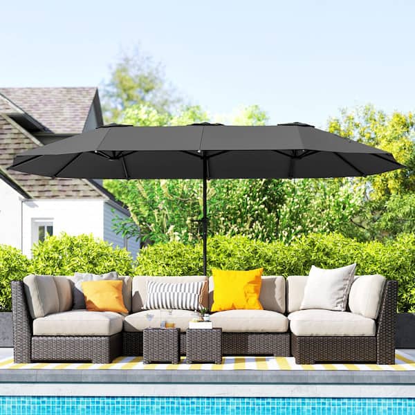 patio様 Outsunny 13 ft. UPF30+ Double Umbrella Outdoor Patio with