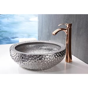 Regalia Series Round Glass Vessel Sink in Speckled Silver