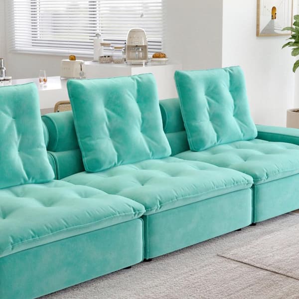 Magic Home Miami Modern 39.37 in. Armless Middle 1-Seater Plush Frosted Velvet Modular Sectional Sofa in. Tiffany Blue
