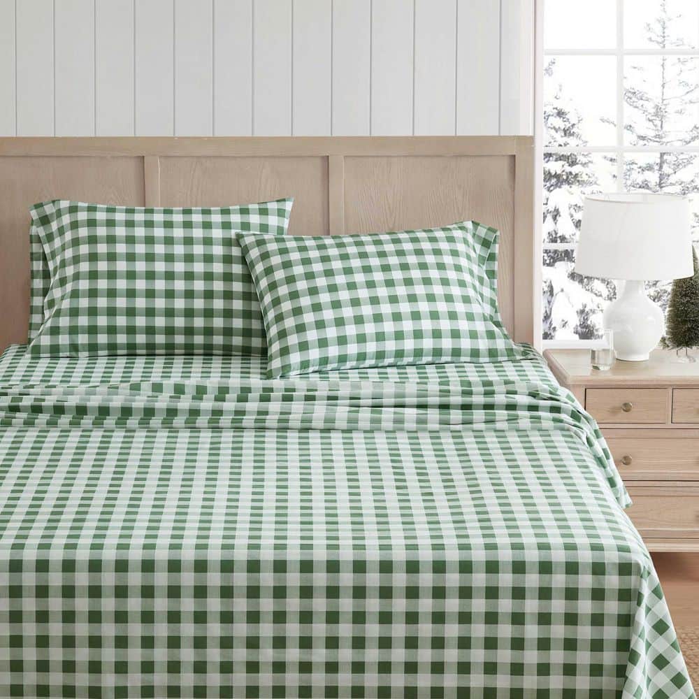 Madison Gingham 4-Piece Green Cotton Percale Queen Sheet Set price history on PriceWatchPro
