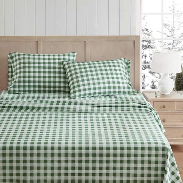 Madison Gingham 4-Piece Green Cotton Percale King Sheet Set