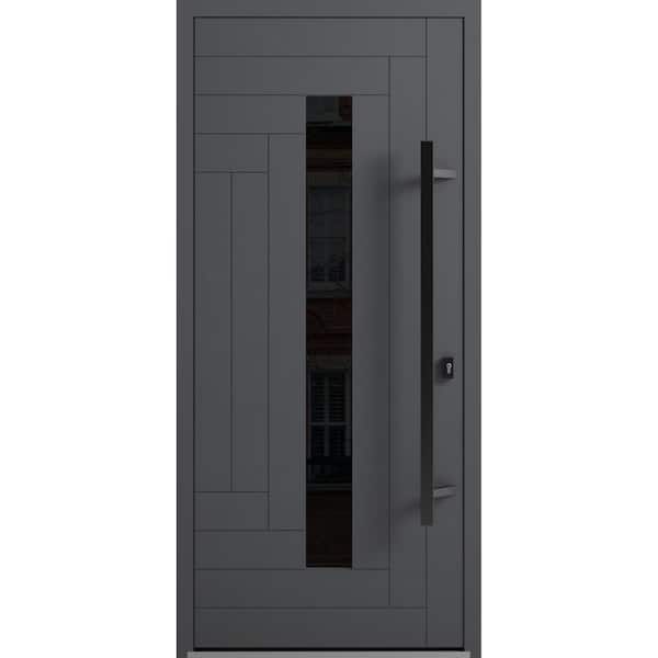 VDOMDOORS 0130 36 in. x 80 in. Left-hand/Inswing Tinted Glass Grey Steel Prehung Front Door with Hardware