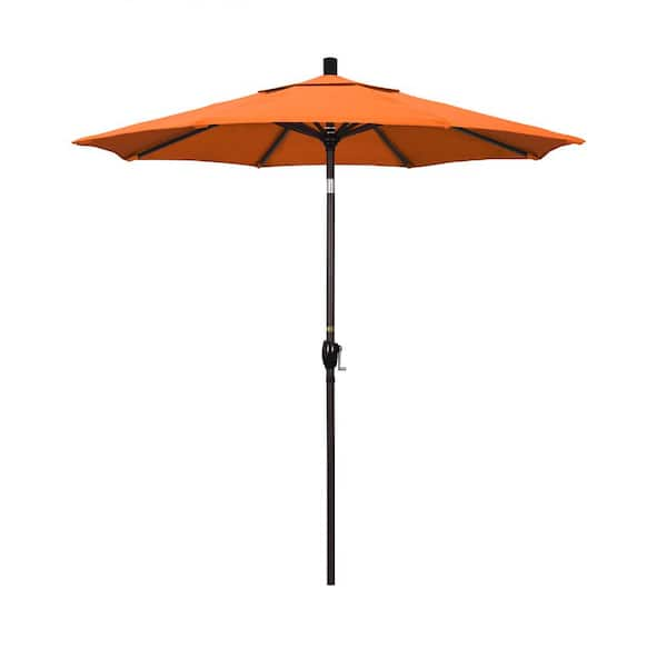 California Umbrella 7.5 ft. Bronze Aluminum Push Button Tilt Crank Lift Patio Umbrella in Tangerine Sunbrella