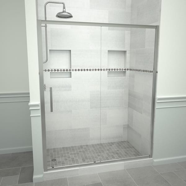 Tile Redi Redi Slide 5000 71 in. W x 76 in. H Framed Sliding Shower Door in Polished Chrome with Handle and Clear Glass