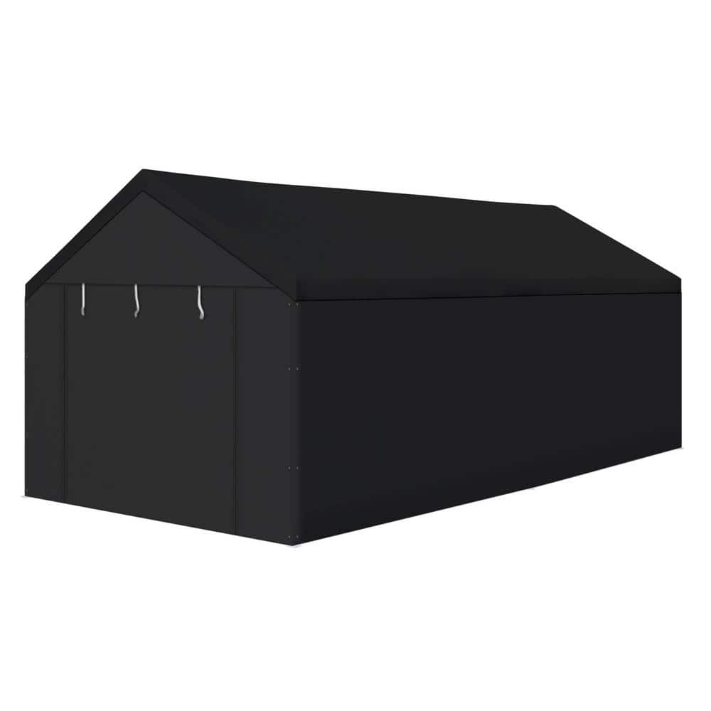 Black 10x20 Vinyl Peak Roof Carport Canopy with Sidewalls