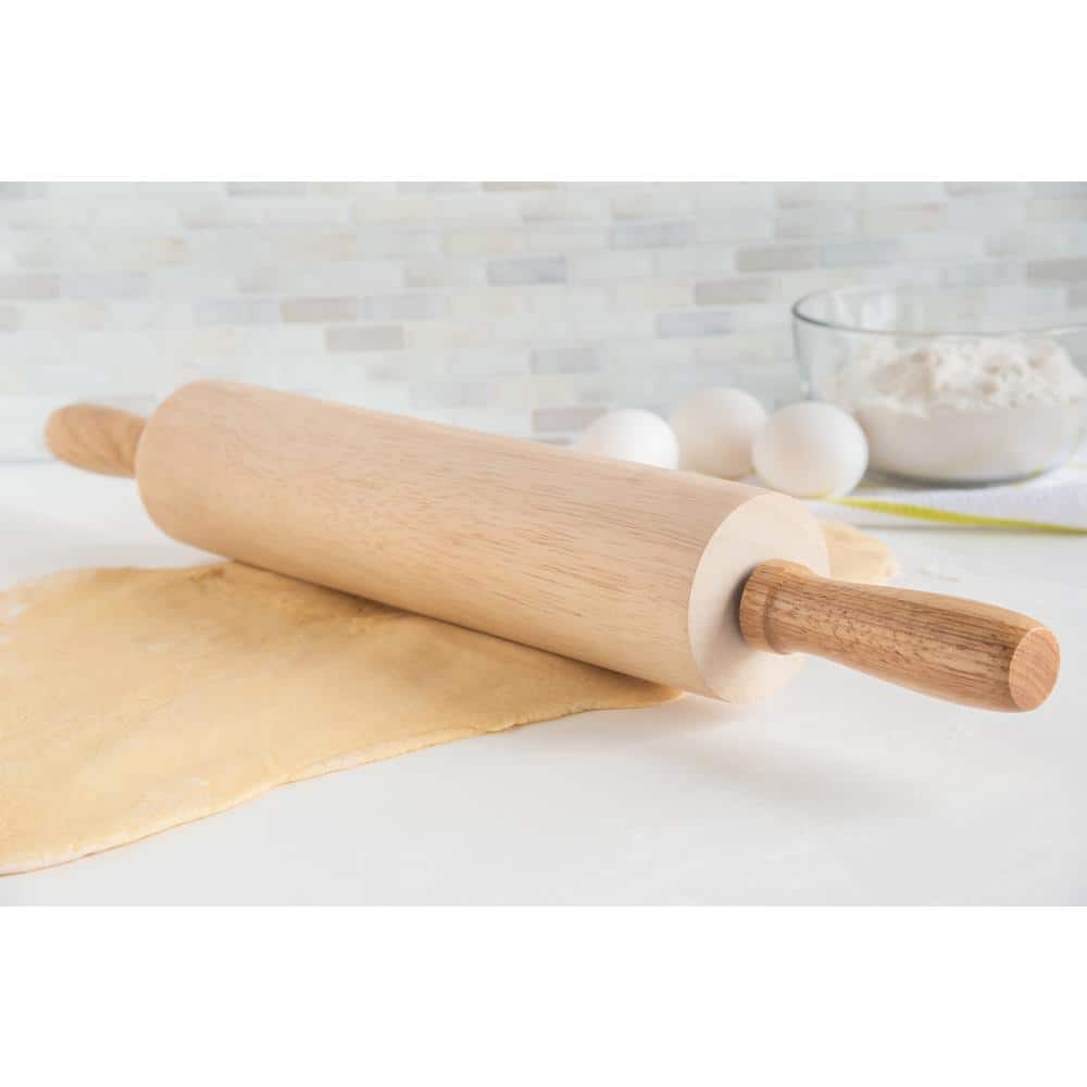 Classic Light Brown Hardwood Rolling Pin with Ergonomic Handles