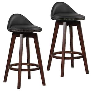 29 in. Black Upholstered Swivel Barstools Wooden Dining Chairs with Low Back (Set of 2)