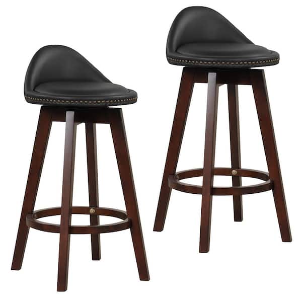 Costway 29 in. Black Upholstered Swivel Barstools Wooden Dining Chairs with Low Back (Set of 2)