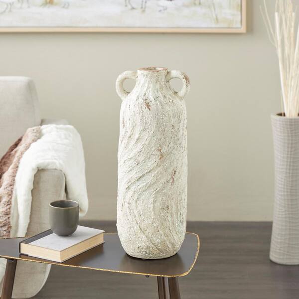 Litton Lane Cream Distressed Magnesium Oxide Decorative Vase with