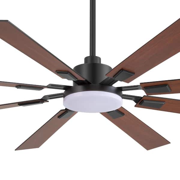 Archer 72 in. Integrated LED Indoor Matte Black Ceiling Fan w/Light with 8 Reversible Blades and Remote Control Included