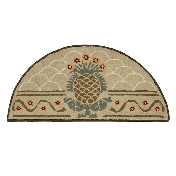 ACHLA DESIGNS Hospitality Half Round Hearth Rug with Pineapple Design, 56 Inch Long, Beige