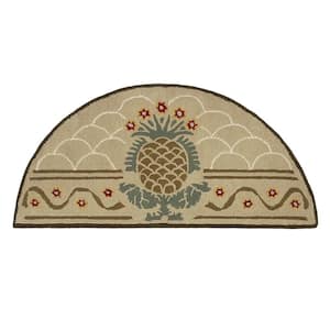 Hospitality Half Round Hearth Rug with Pineapple Design, 56 Inch Long, Beige