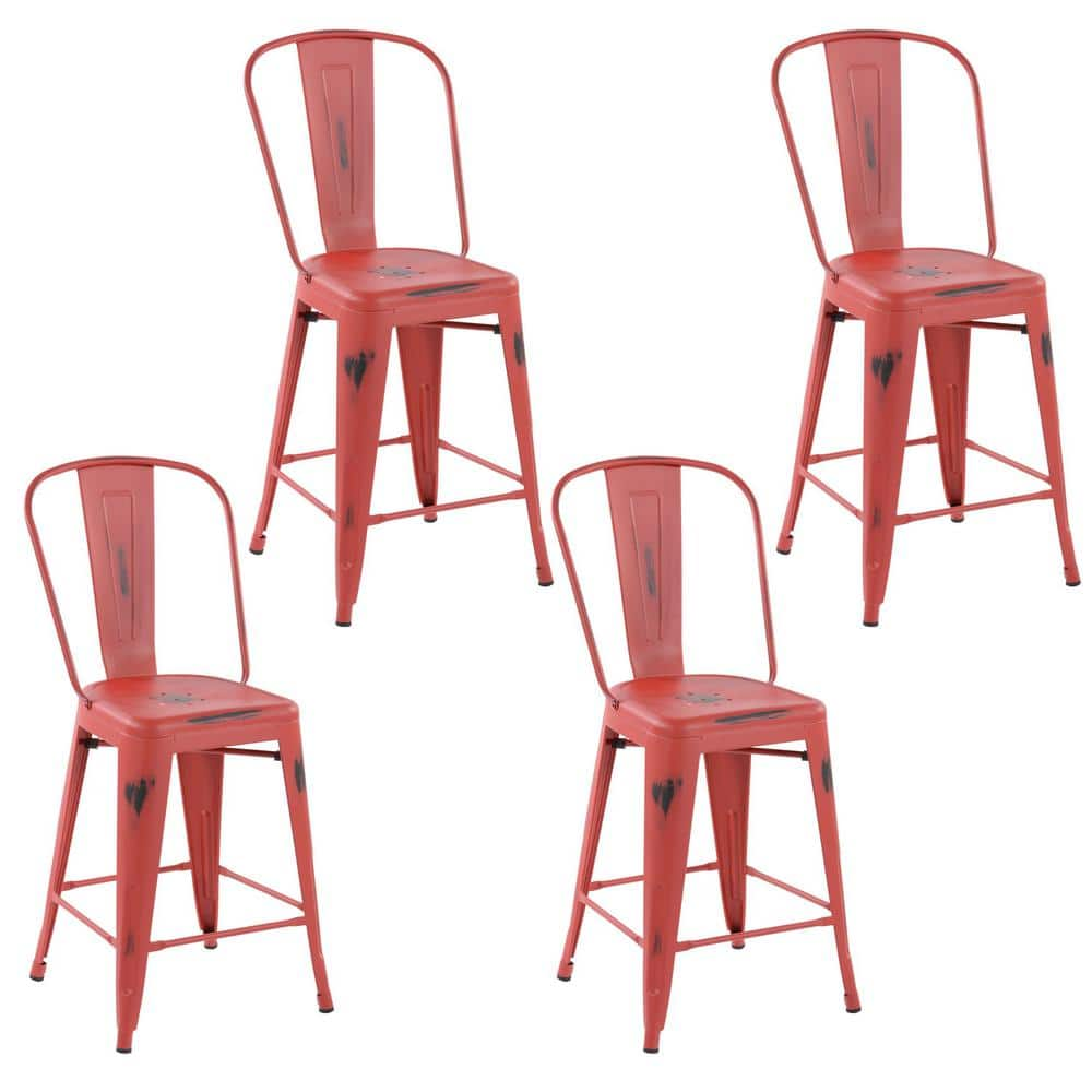 red metal counter height stools