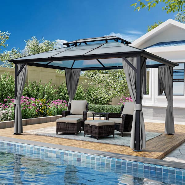 13 ft. x 10 ft. Outdoor Patio Aluminum Frame Polycarbonate Hard Double Top Gazebo with Mosquito Netting