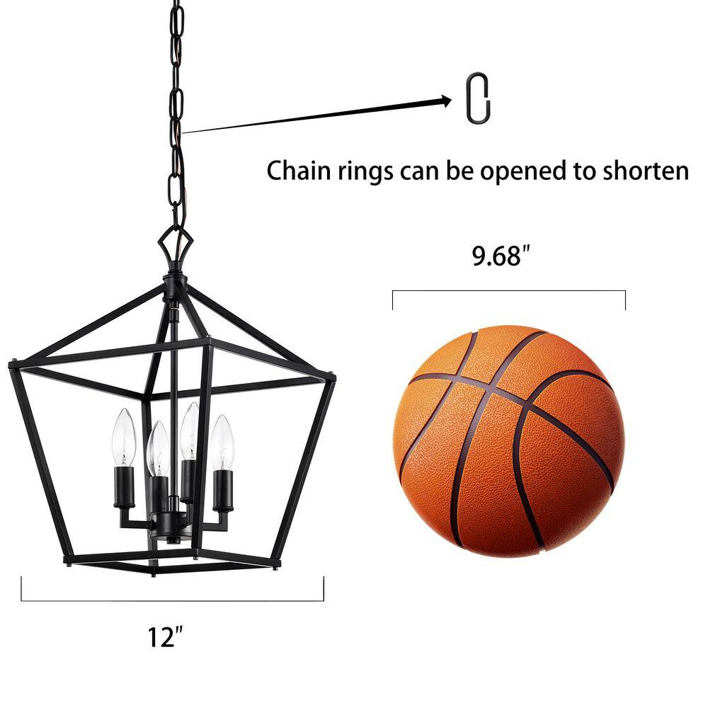 Modern Farmhouse 57.5" Matte Black 4-Light Lantern Pendant