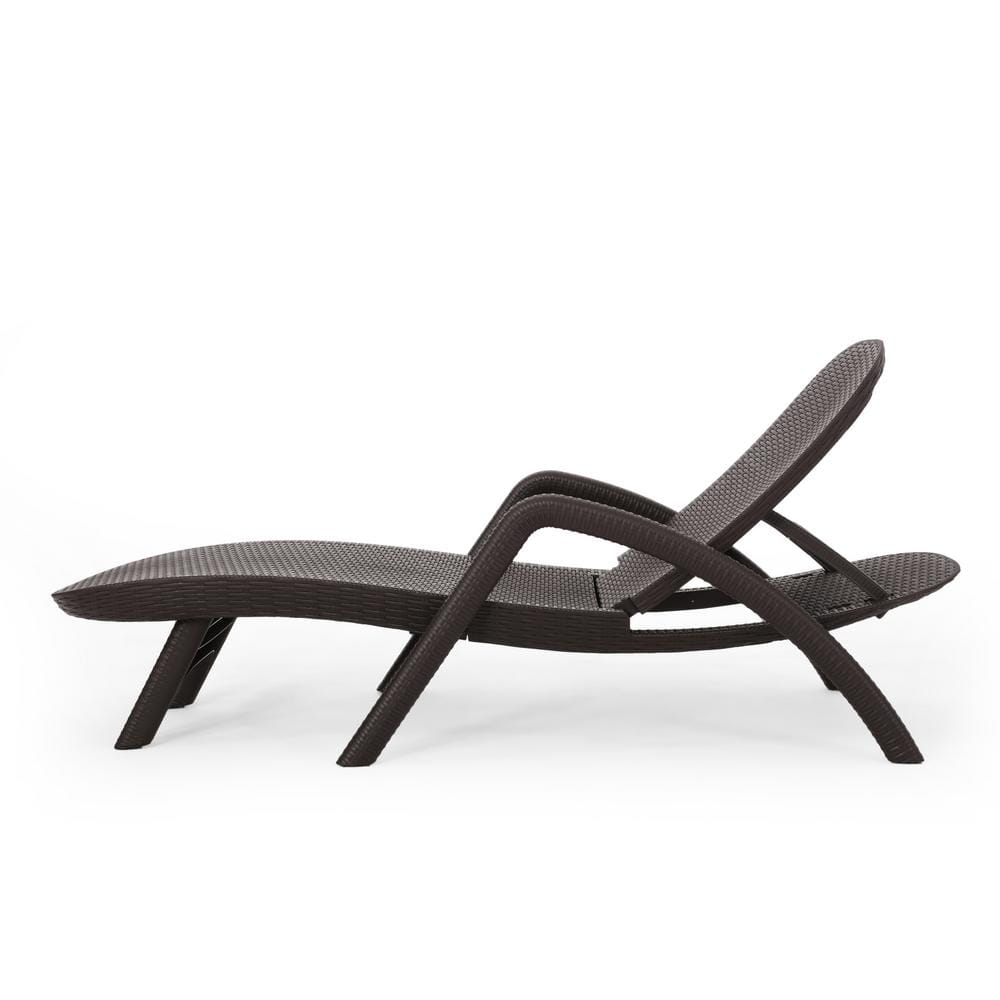 Dark Brown Faux Wicker Outdoor Chaise Lounge with Arms