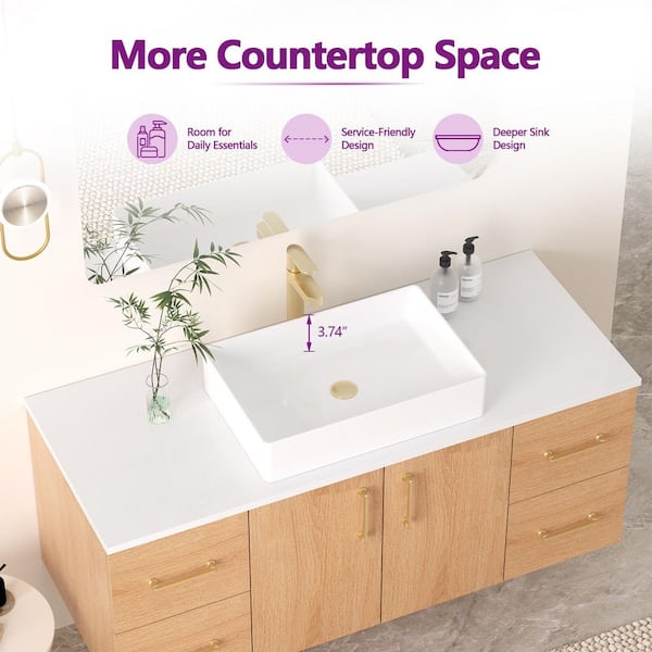 YASINU 48 in. W x 19.48 in. D Quartz Vanity Top with Rectangular