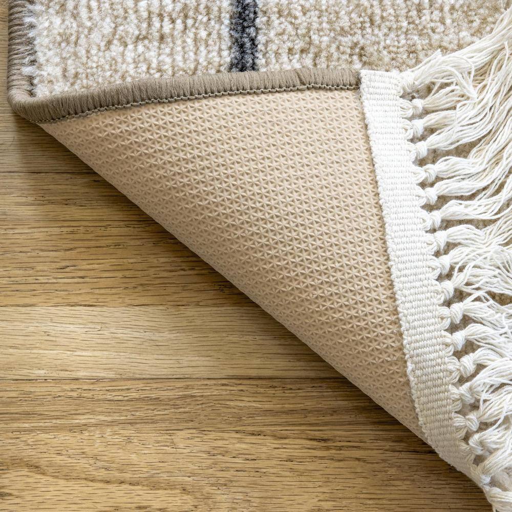 Beige and Black Rectangular Synthetic Area Rug