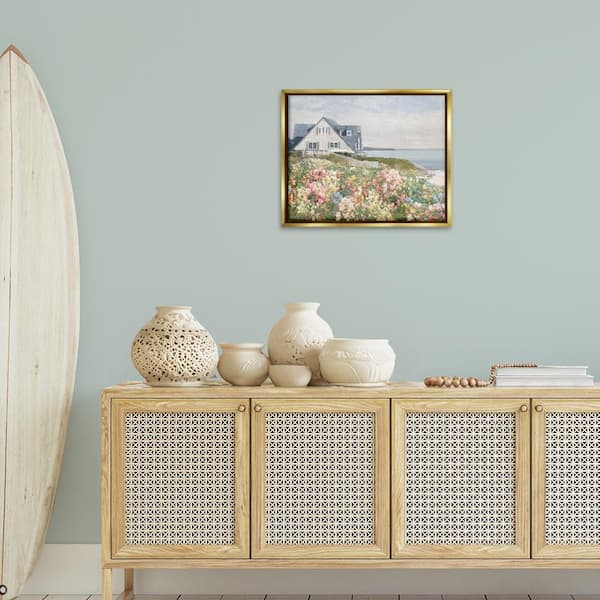 Coastal Cottage Meadow by Amber Sterling Gold Floater Frame Nature Graphic Art Print 17 in. x 21 in.