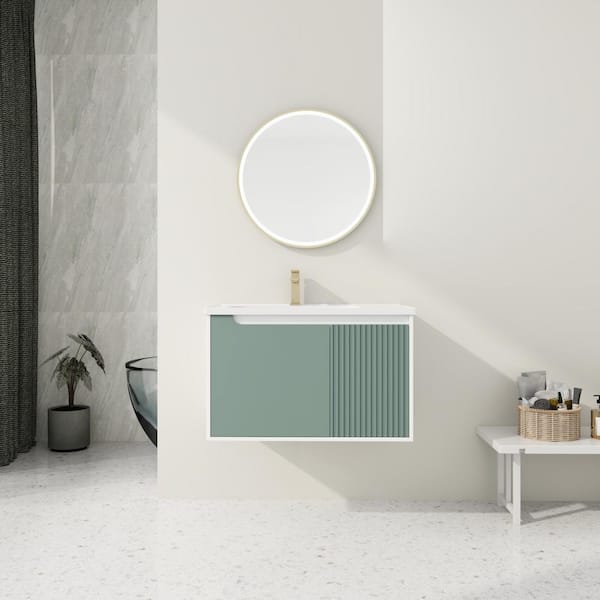 Unbranded 32 in. W x 20 in. D x 20 in. H Wall Mounted Bath Vanity in Mint Green with White Ceramic Top