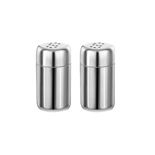 2 Piece Silver Stainless Steel Salt and Pepper Shaker Set with S-Hole Lid Refillable Dispensers for Kitchen