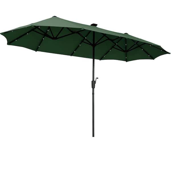 13 ft. Steel Market Solar Patio Umbrella Double-Side with LED Light in Green