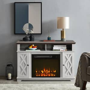 48 in. White TV Stand for TVs up to 55 in. with Electric Fireplace