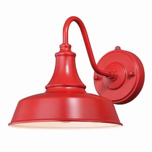 Dorado 1-Light Dusk to Dawn Red and White Farmhouse Barn Dome Outdoor Wall Lantern