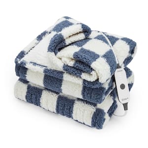 Electric Throw Nordic Sherpa with Footpocket Heated Blanket, Checkerboard Blue Color, 50 in. x 60 in.