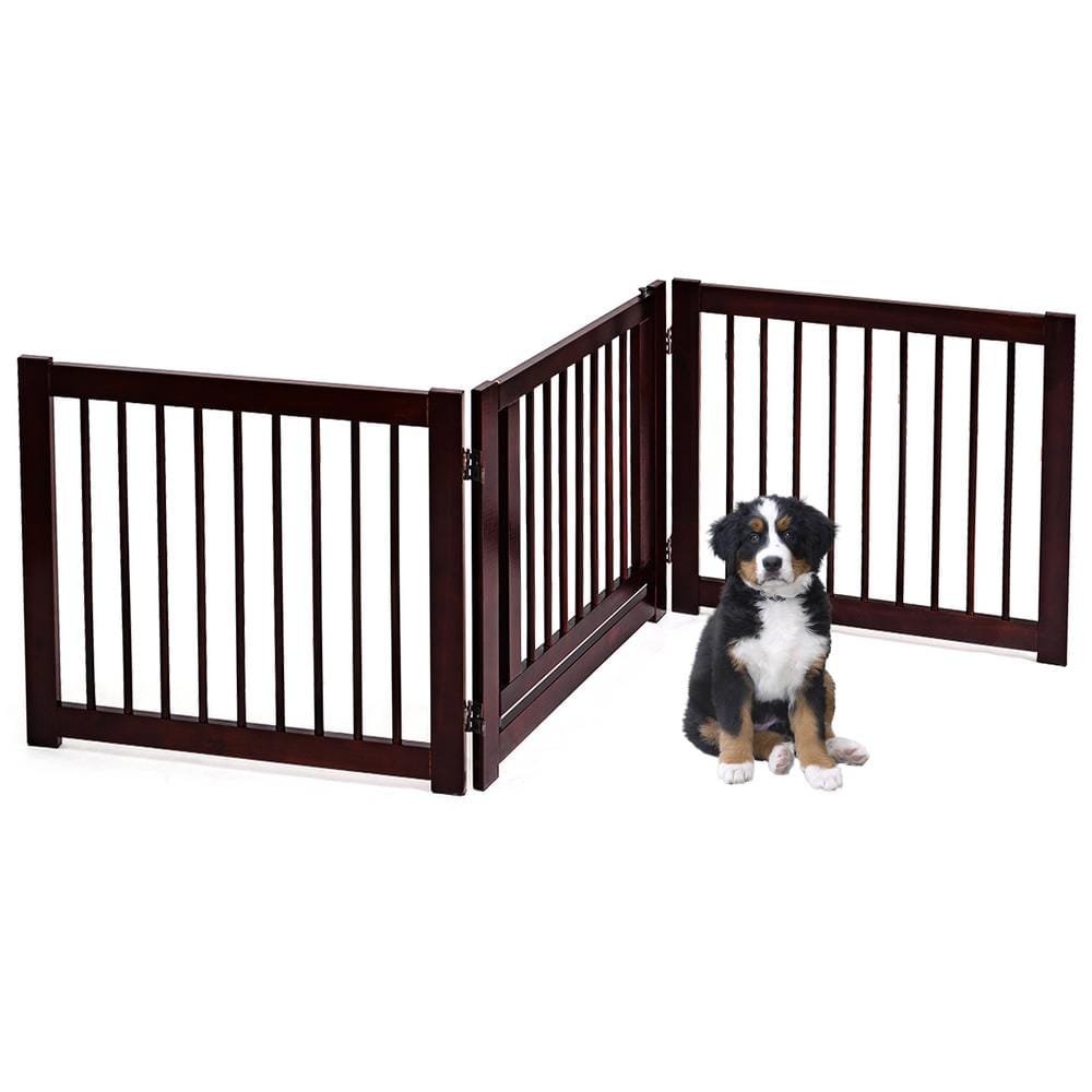 24" Cherry Finish Pine Wood 3-Panel Folding Pet Gate
