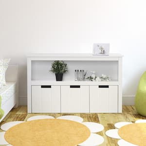 24.2 in H White Kids Toy Storage Cabinet Toddler's Room Chest Cabinet 3-Drawers with Wheels Bookcase