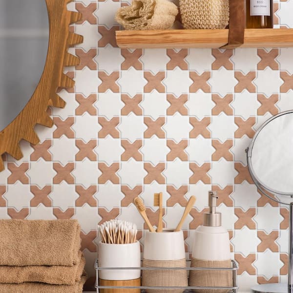 Sentier des Cotto 2 in. Cross with White Star 12 in. x 12 in. Porcelain Floor and Wall Mosaic Tile (10.0 sq. ft./Case)