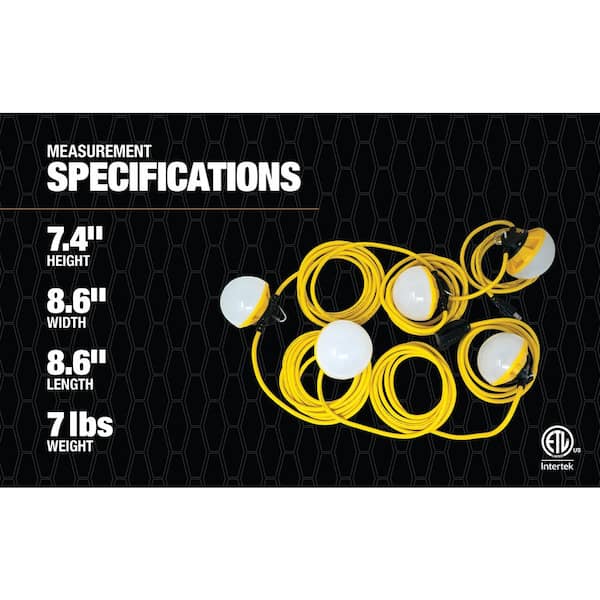 Southwire 50 ft. 6000 Lumens LED String Light Yellow 18/3 SJTW