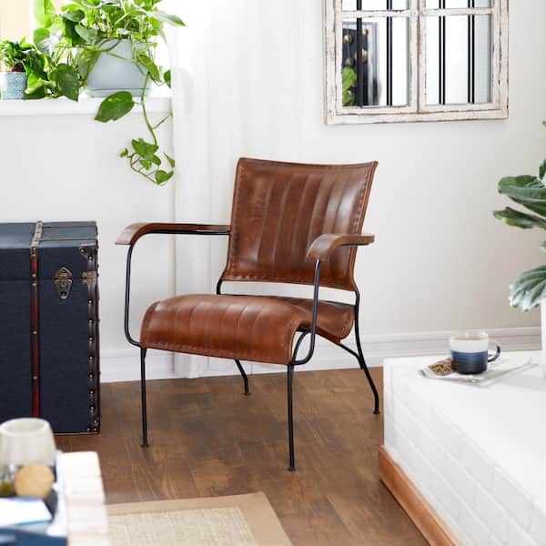 Litton Lane Brown Leather Vintage Accent Chair